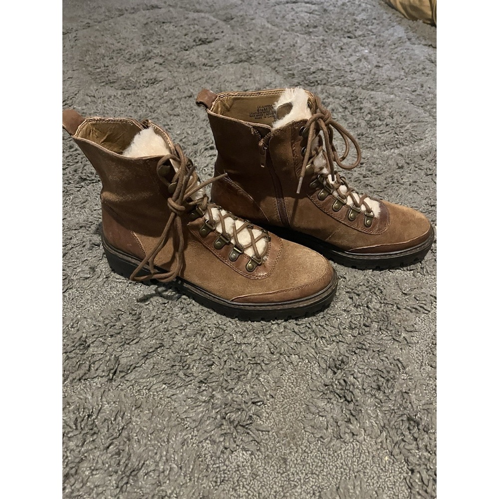 Lucky‎ Brand Brown Leather Shearling Lace-Up/zipper Boots